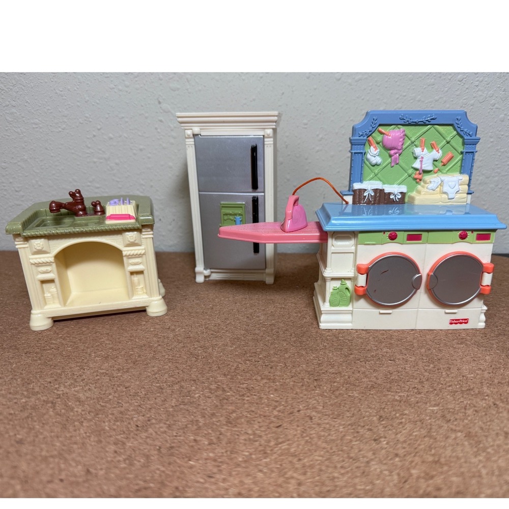 Fisher Price Loving Dollhouse Furniture Lot of 3 Sink Fridge Laundry 2005